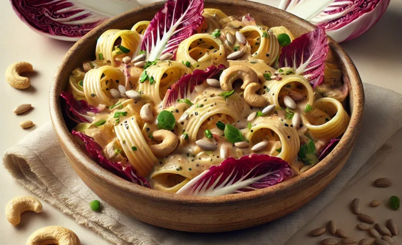 Pasta con Radicchio, Crema di Anacardi e Semi di Girasole