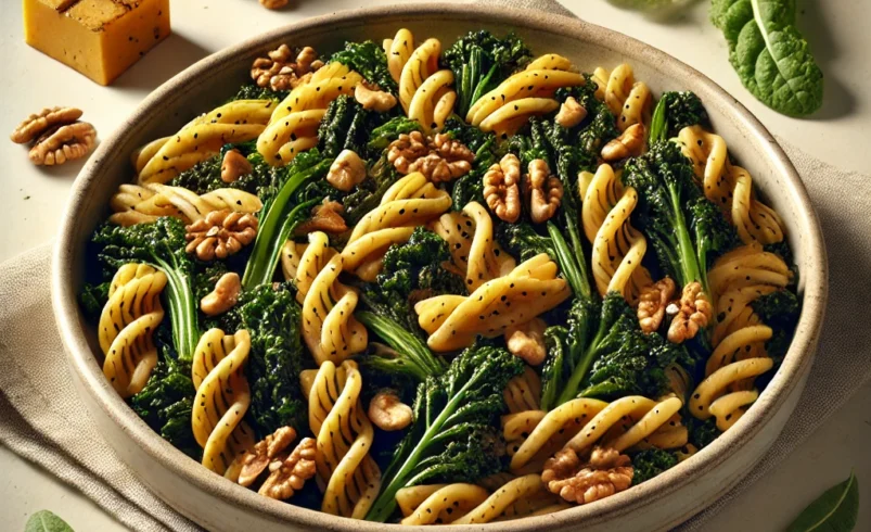 Trofie con cavolo nero, noci e tofu affumicato