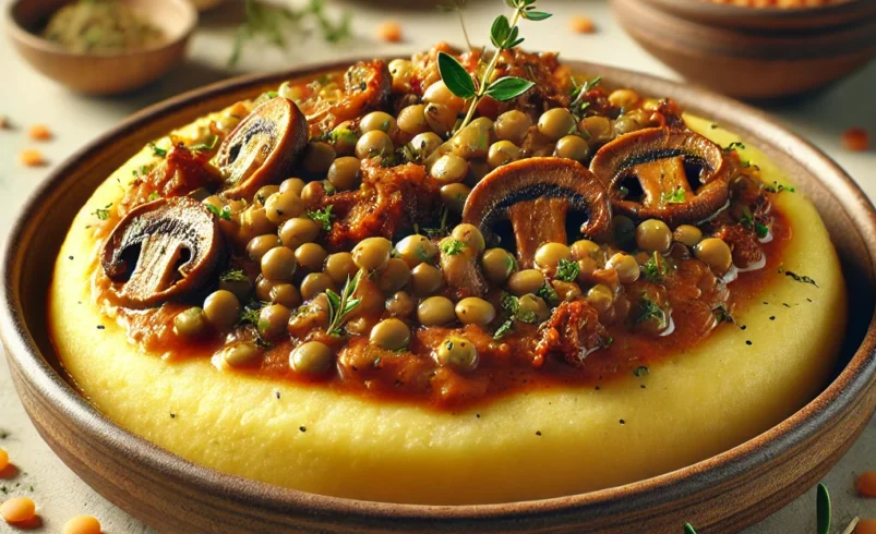 Polenta con ragù di lenticchie e funghi porcini